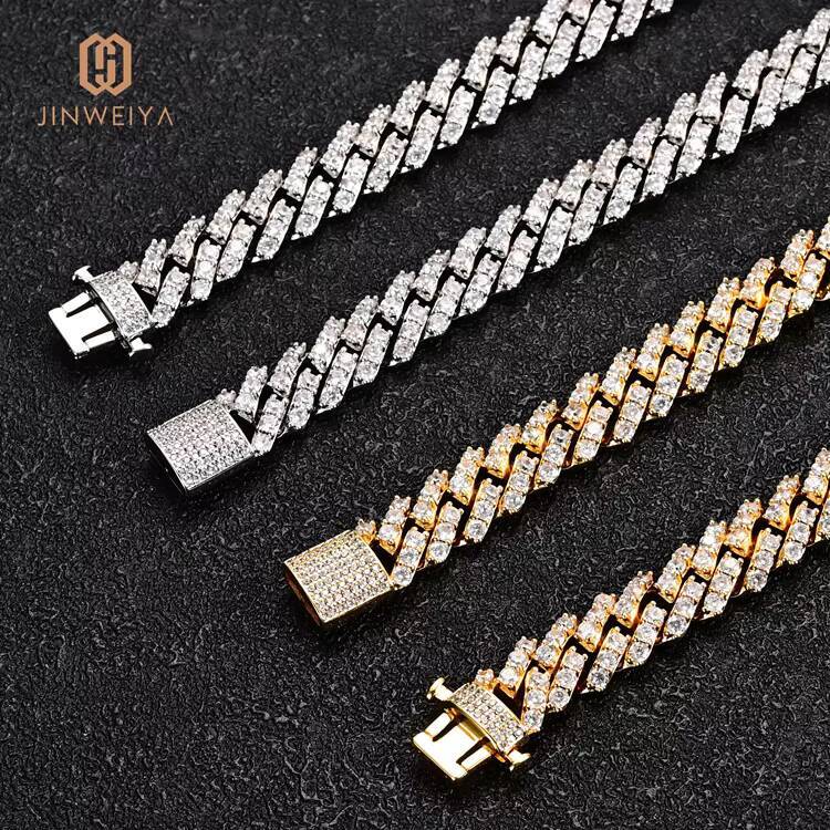 Mens New Design Miami Cuban Necklace 9MM Iced out Chain Gold Plated Hip Hop Necklaces with Moissanite Brass Link Chain for Gift