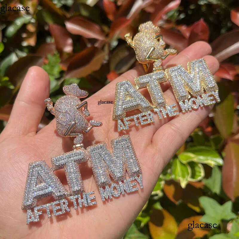 Hip Hop Running ATM Pendant Necklace 5A Zircon Gold Plating Women Mens Jewelry Gifi