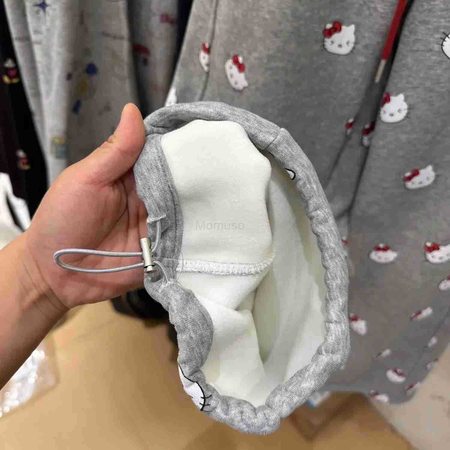 Sanrio cartoon Hello kitty winter cute and sweet girls fashionable and versatile new plus velvet casual straight wideleg pants L250925