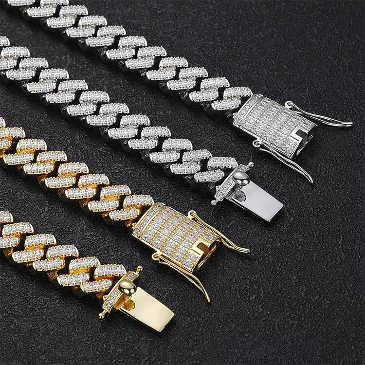 JWY Customized Trend 12mm High Quality 18K Gold Plated Brass Hip Hop Link Chain Moissanite Necklace for Anniversaries Rapper Style