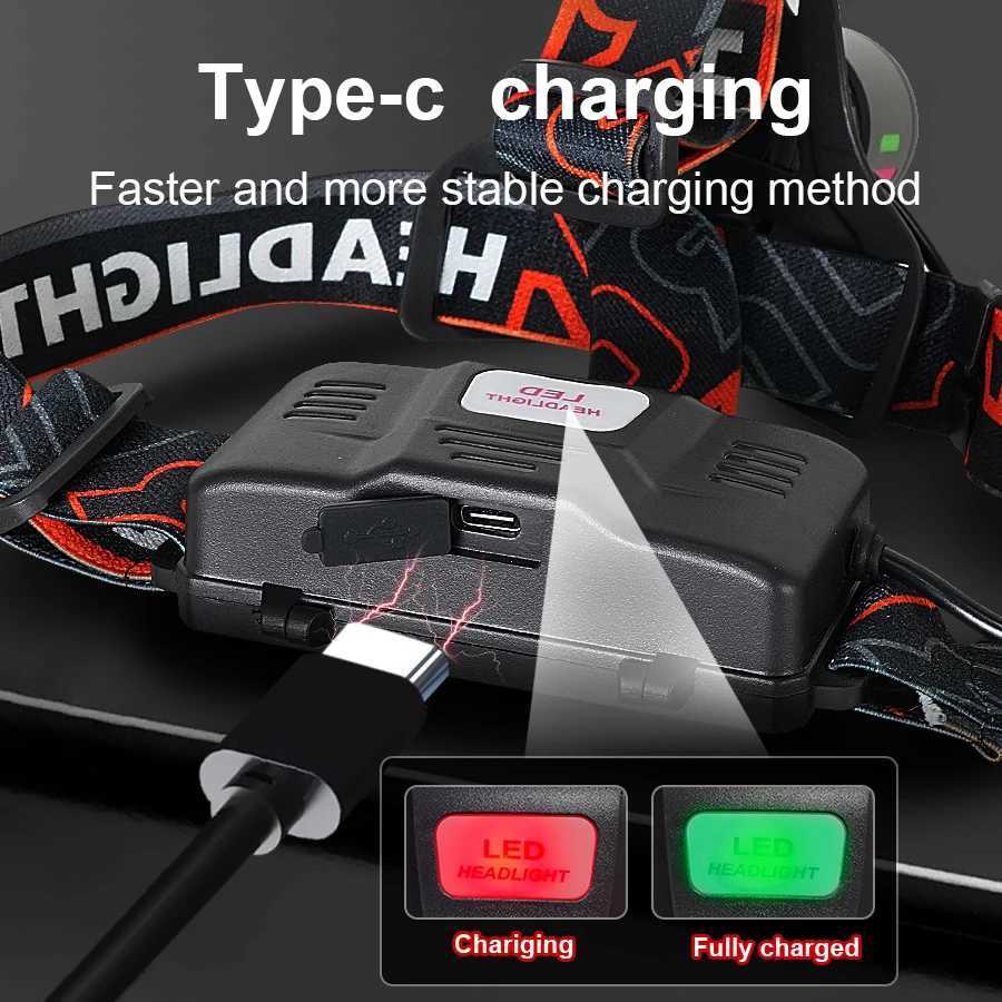 100000LM High Power LED Headlamp Alloy 5200mAh Work 12 Hours Headlight Rechargeable Head Lantern Work Fishing Front LED Head J250925