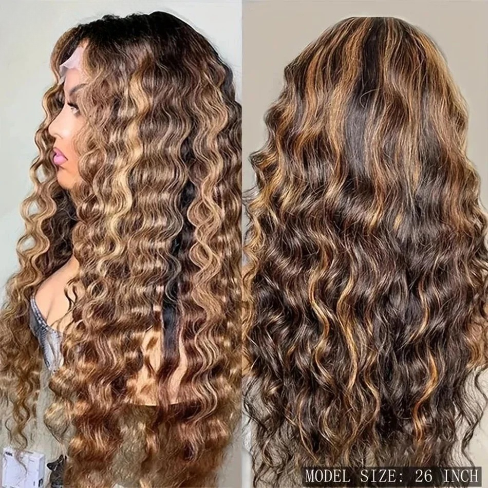 180% 360 Full Lace Wig Piano Highlight Ombre Wig 13x4 Deep Wave Curly Human Hair 13x6 HD Lace Frontal Wig Glueless PrePlucked