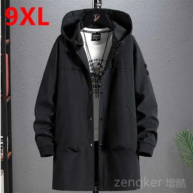 Mens long windproof spring jacket mens long jacket 9XL 8XL mens windbreaker 241203