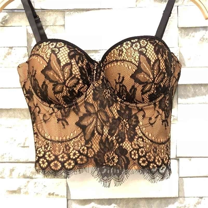 Women Lace Fashion Nightclub Sleeveless Dance Performance Vest High Street Sexy Bustier Crop Tops 210625