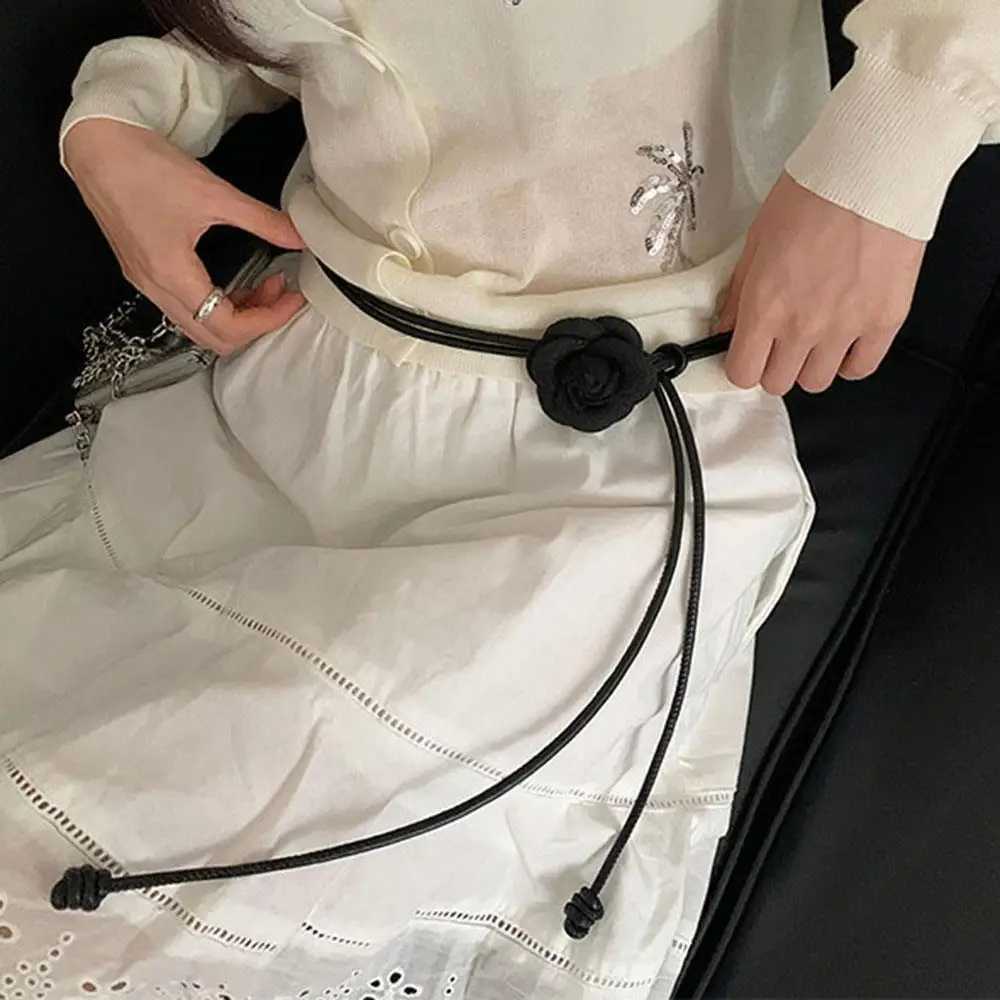 Fashion Flower Round Leather Thin Belt Women Fashion Decorative Knotted Waist Rope Bohemian Retro Knotted Waist Rope Thin Waist Chain D250925