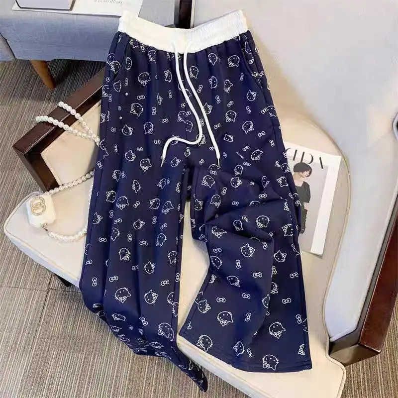 Sanrio Hello Kitty Wide Leg Pants Kawaii Palazzo Pants Anime Cartoon Comfortable Thin Elastic Waistband Cute Girl Home Clothes L250925