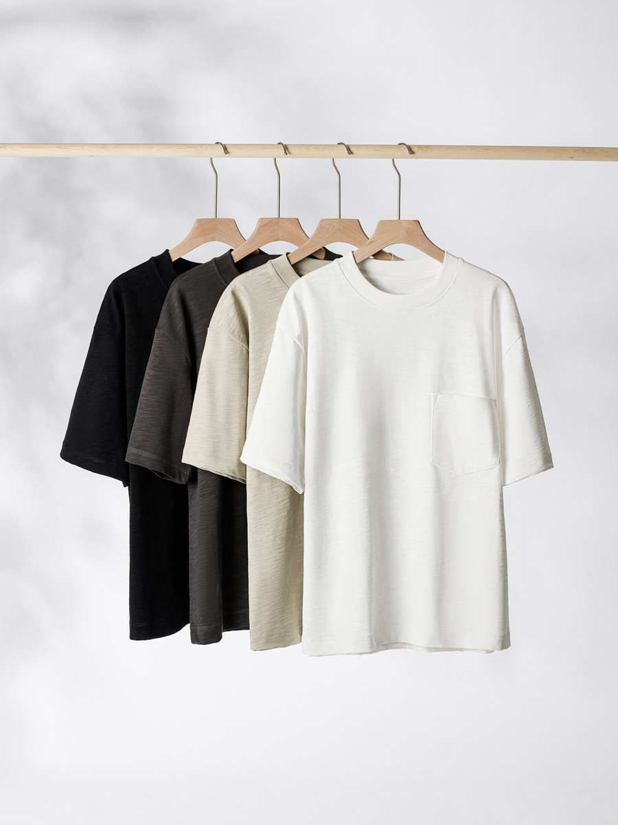 Hipster Men's Japanese Retro Short-Sleeve T-Shirt with Slub Cotton Texture - Heavyweight Pure Cotton, Loose Fit, Unisex Style -53M