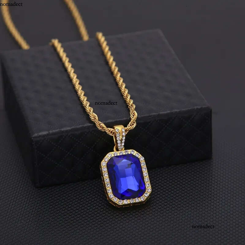 Mens Mini Ruby Pendant Necklace Gold Cuban Link Chain Fashion Hip Hop Necklaces Jewelry for Men 33
