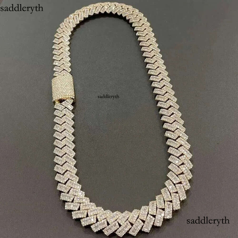 15mm Baguette Iced Out Sier Hiphop VVS Dia Moissanite Cuban k Chain 11