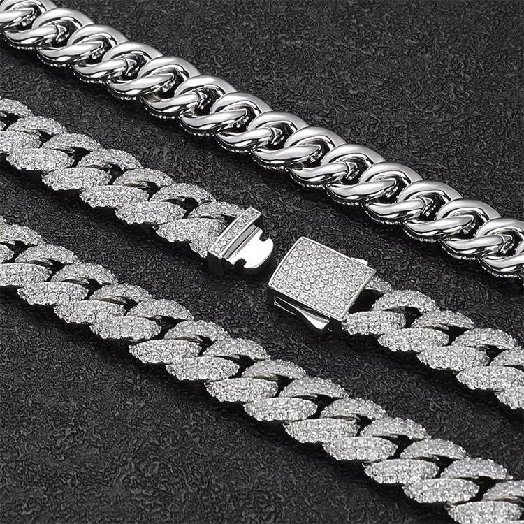 JWY Fashion 18K Real Gold Plated AAA Moissaniteia Necklaces for Men 15mm Miami Cuban Link Chain Brass Material Hip Hop Jewelry