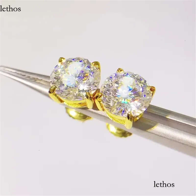 America And European Fashion Sterling Sier Gold Plated Bling Moissanite Dia Round Studs Earrings Nice Jewelry Gift bf