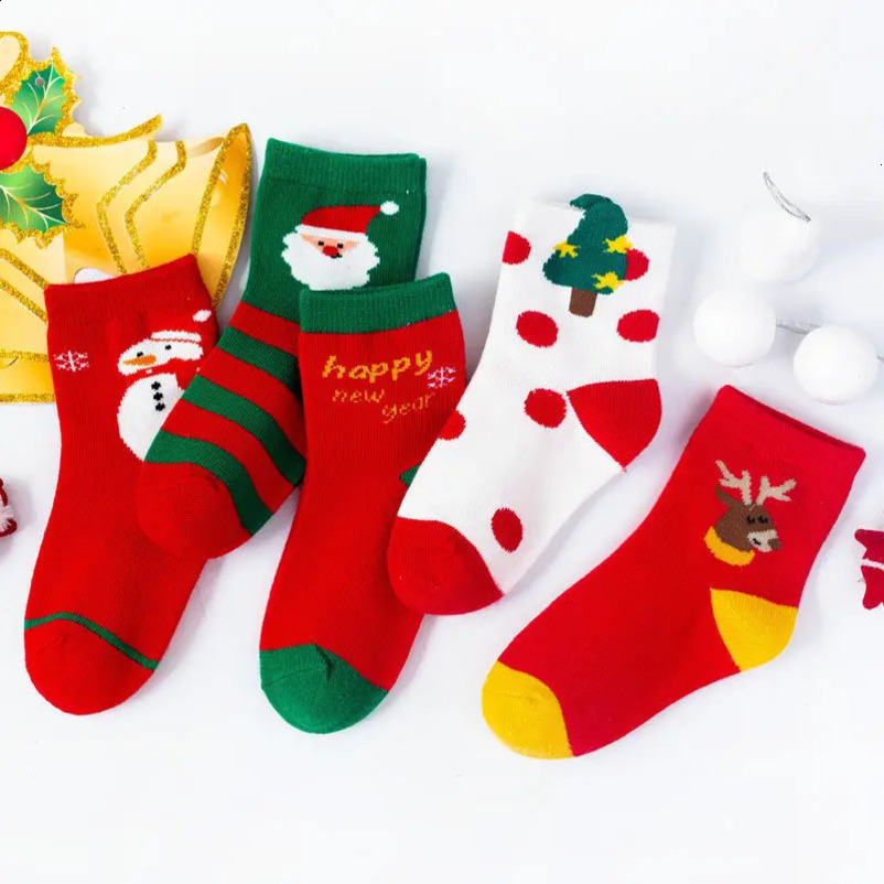 5 autumn and winter baby cotton socks for girls and boys aged 1-12 Christmas socks 241118