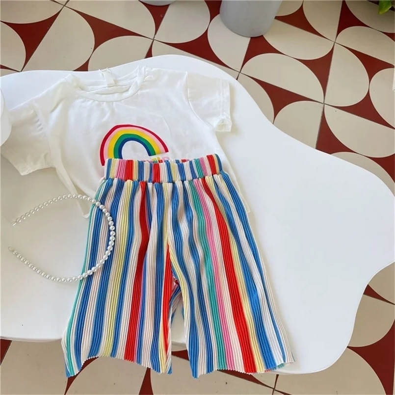 Girls Summer Set Kids Fashion Suits Baby T-ShirtStriped Pants 2Pcs Toddler Casual Clothing Children Short Sleeves Outfits 250314