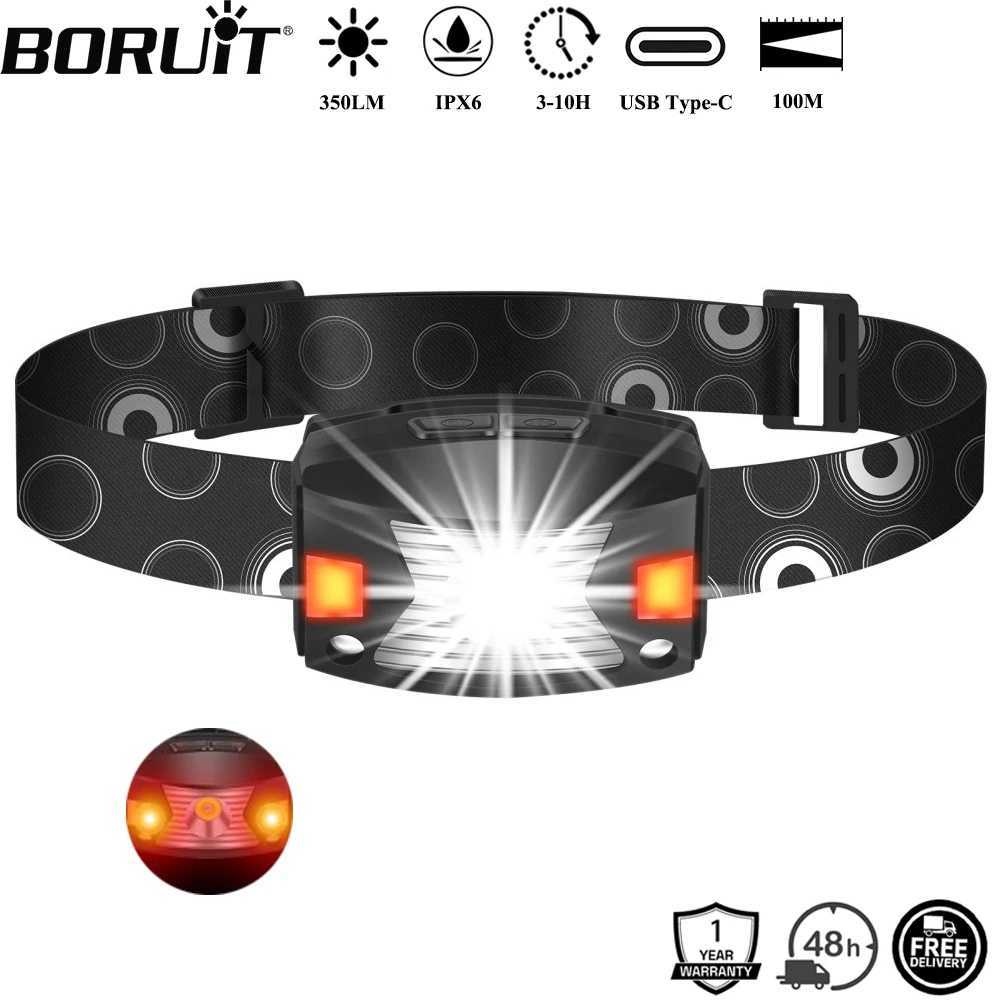 BORUiT G7 350LM Motion Sensor LED Headlamp TypeC Rechargeable 650mAh Headlight Waterproof Camping Red Light Head J250925