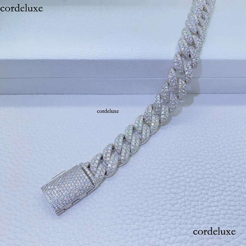 necklace moissanite chain 12mm 2 Rows Micro Paved Cuban Bracelet D VVS Lab Dia Link Iced Out Sier db