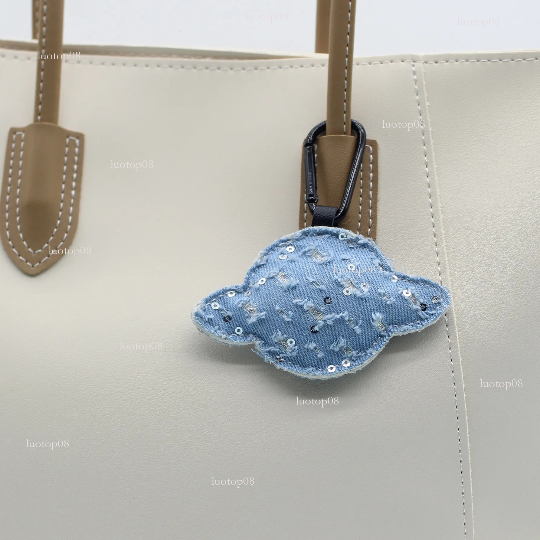 key chain designer new denim plaid sequin small planet shape fabric bag pendant creative accessories keychain wallet