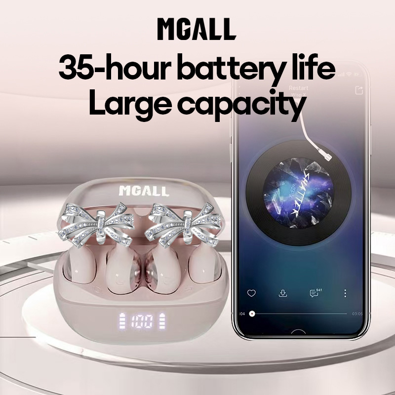MGALL OWS Clip-On Wireless Bluetooth Earphones MG-C11 Hi-Fi Sound Quality Music Earbuds with Exquisite Diamond Ear Ornaments Fashion Headphones