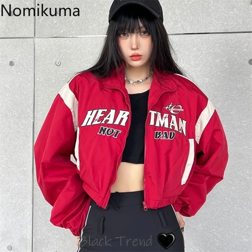 Streetwear Womens Jackets Crop Tops Turndown Collar High Waist Letter Outwear 2025 Casual Womens Clothing Zipper Fashion Y2k Coats 250118