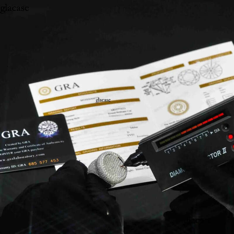 Fine jewelry iced out hip hop cuban gold plated sterg sier vvs moissanite dia ring for men