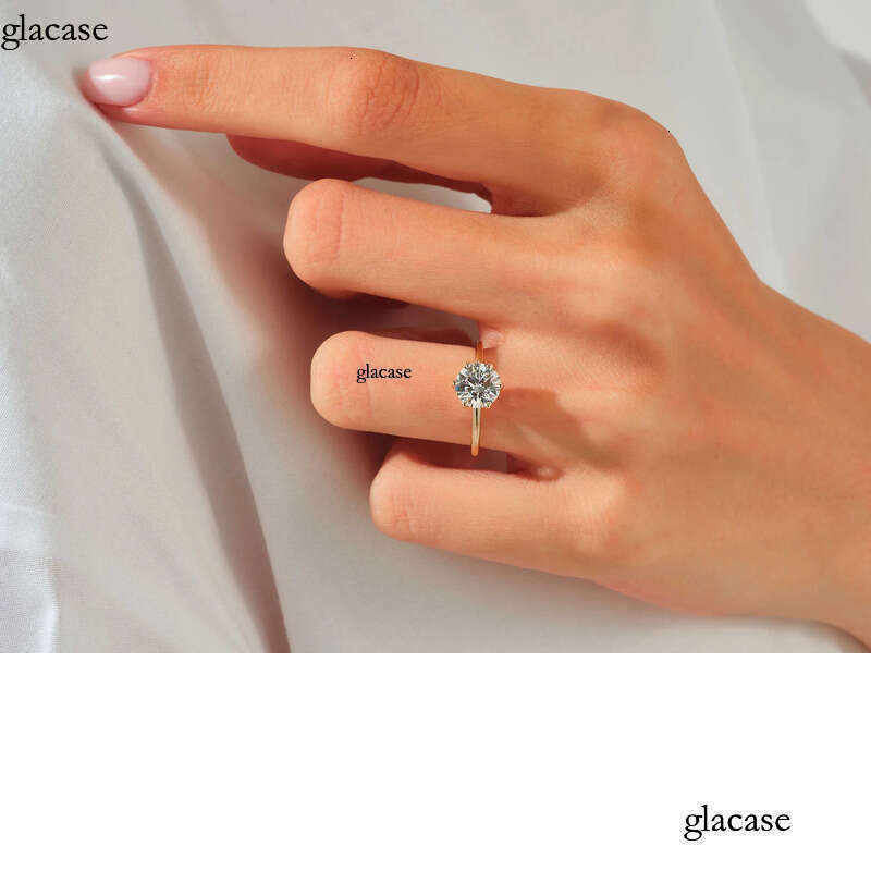 6 Prong Round Engagement Sier Ring/14k Solid Gold 3 Carats Solitaire Moissanite Ring For Wedding