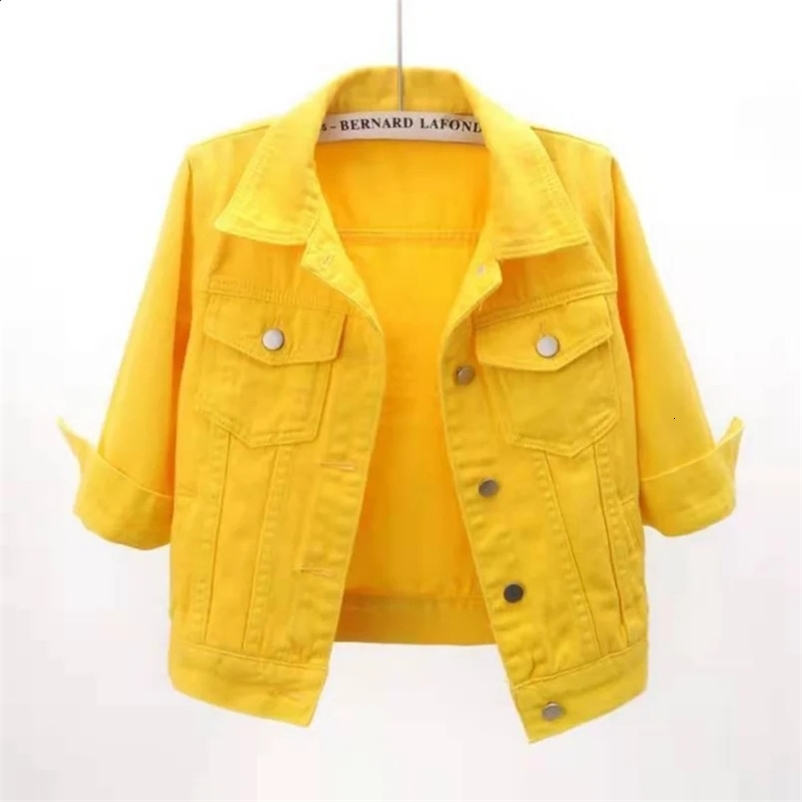 Womens denim jacket spring and autumn short shirt pink denim jacket casual top purple yellow purple blue loose top womens jacket 250317