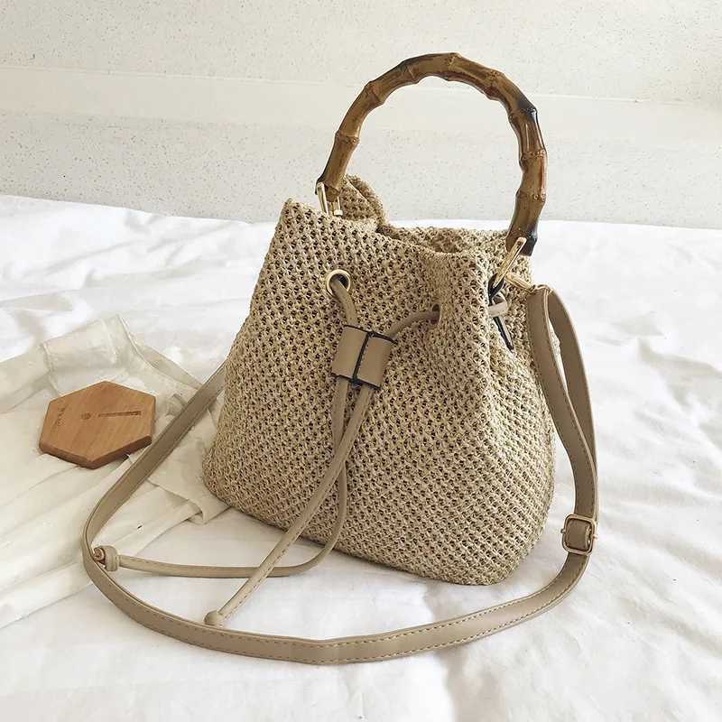 Women Drawstring Straw Bucket Bag Female Summer Handmade Woven Shoulder Messenger Bags Ladies Shopping Purse Beach Bags Handbags Z250923