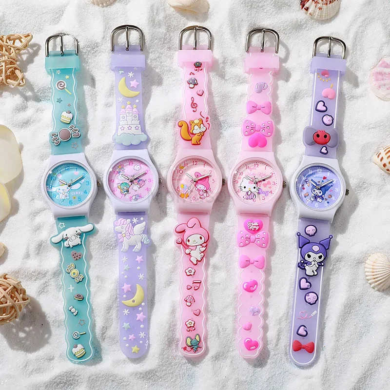 Sanrio Hello Kitty Children Wrist Watch Kuromi Cinnamoroll My Melody Kawaii Waterproof Silica Gel Chronograph Watch Student Gift L250925