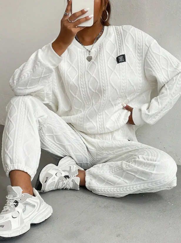 2024 Autumn Winter New Women's Jacquard Long Sleeve Casual Round Neck Sweatshirt and Pants Set