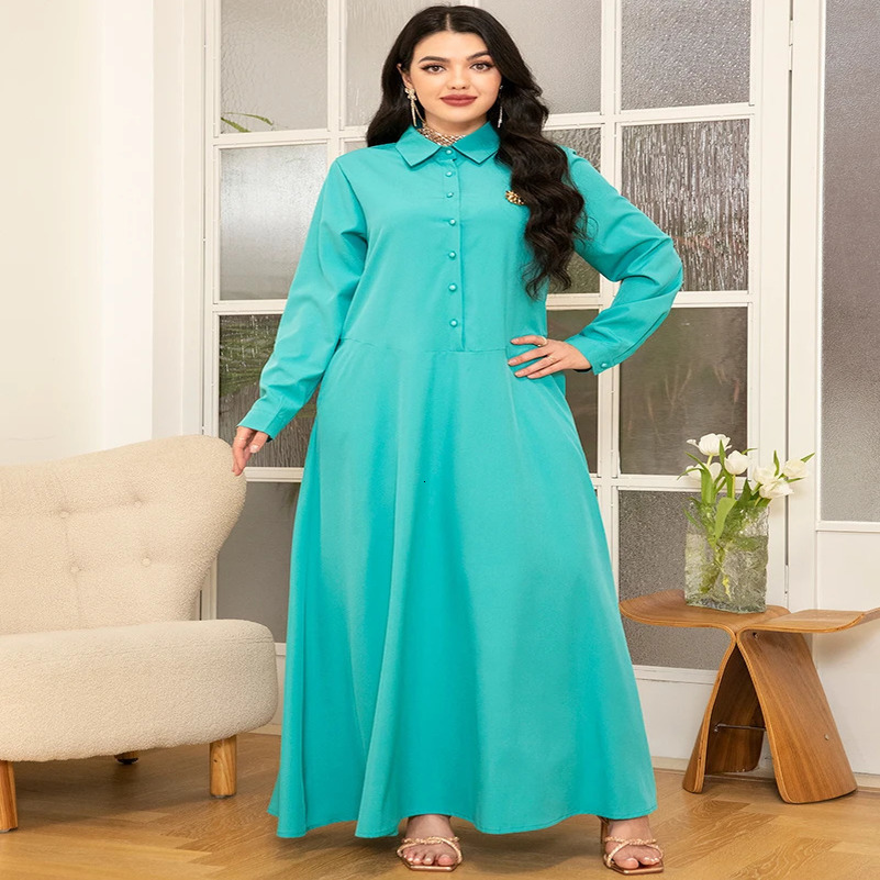 Spring/Summer Collection - Light Green Preparatory Collar Long Dress with Pocket and Button Stickers 250415