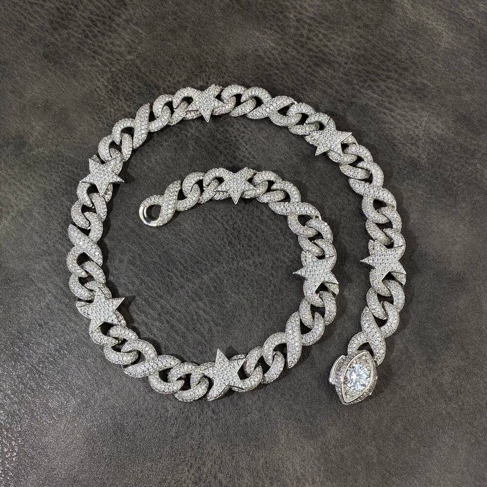 Luxury Bling Hip Hop Men Boy Jewelry Solid Back Heavy Rock Punk Cz Infinity Chain Star Charm Necklace