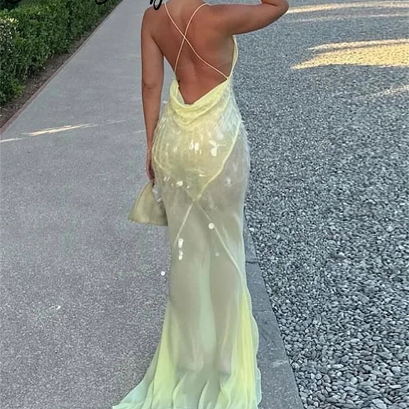 Sequin camisole womens evening dress sexy patch work sleeve backless deep V-neck womens party dress happy womens dress 241231