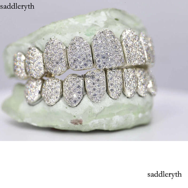 Vvs Moissanite Iced Out Sier Custom Made Gold Teeth Hip Hop Round Brilliant Cut Dia Grillz With Mold Kit
