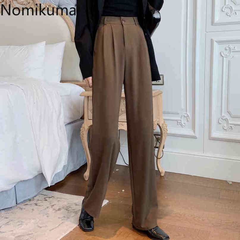 Nomikuma Autumn Straight Suit Pants Korean Solid High Waist Elegant Long Trousers Causal Femme Pantalones De Mujer 6C094 210427