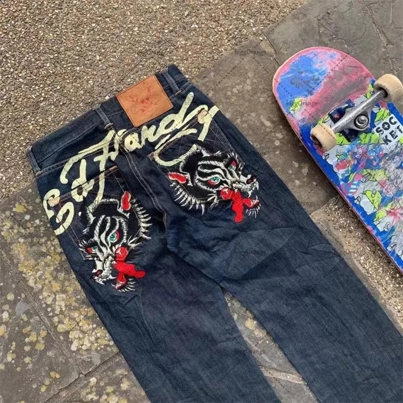Y2k American Trend Street Printed Jeans Womens Gradient Jeans Gothic Harajuku Retro Loose Casual Couple Jeans 240927
