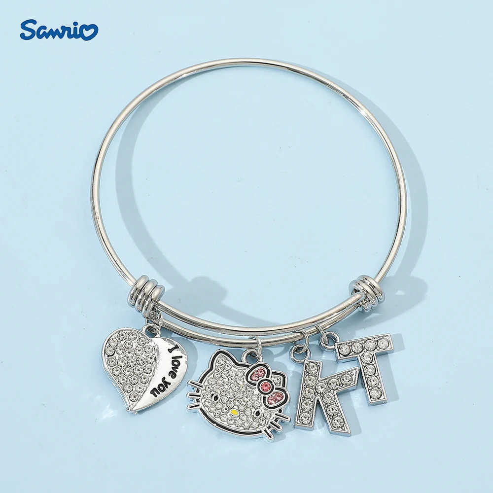 Sanrio Hello Kitty Charms Adjustable Bracelet Kit Cat Friendship Jewelry for Women And Girls I Love You Valentines Day Gift L250925