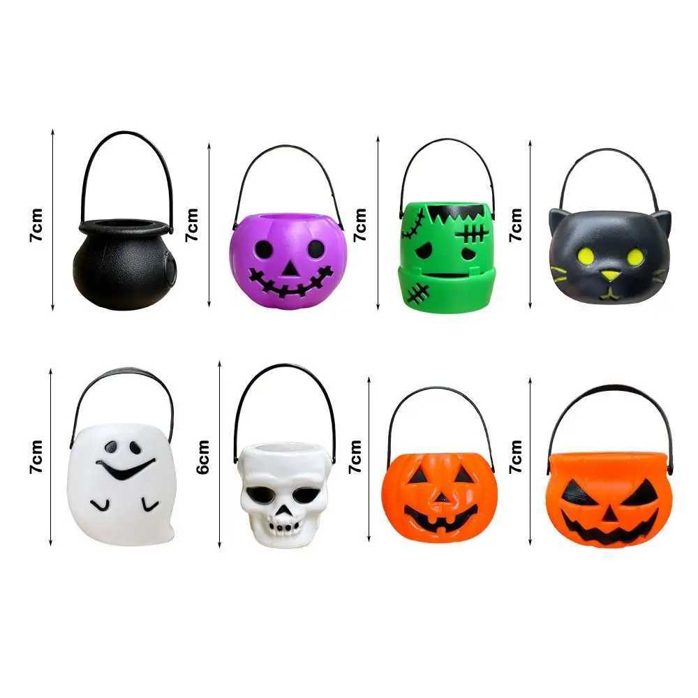 6PCS Set Spooky 6cm Size Halloween Pumpkin Jar With Lid Triangular Eyes Pumpkin Lantern Mini Basket Pumpkin Bucket Gift Giving J250925