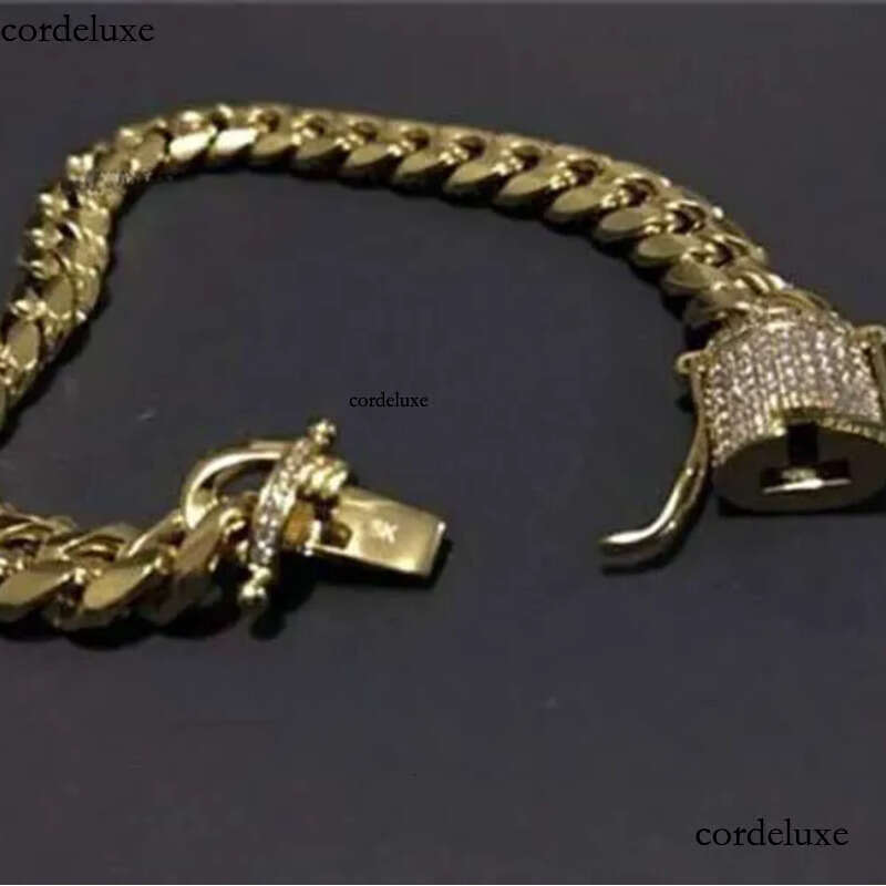 Mens Gold Tone 316L Stainless Steel Necklace Curb Cuban k Chain with Dias Clasp Lock 8mm/10mm/12mm/14mm/16mm/18m 89