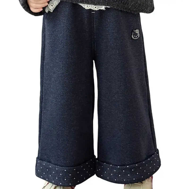 Sanrio Hello Kitty Jeans Girl Winter Thicken StraightLeg Pants Child Versatile Kawaii Anime Cartoon Fashion New Casual Clothing L250925