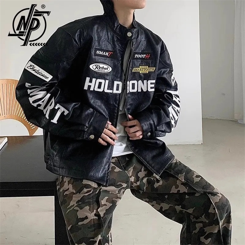 High Street PU Leather Jacket for Men Women Letter Embroidery Motorcycle Racing Baseball Jacket Vintage Y2k Bombers Coat 240716