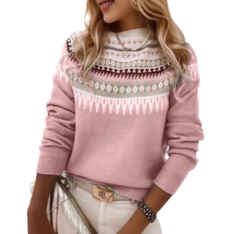 Autumn Winter New High Neck Pullover Thick Knit Jacquard Sweater Women's Knitted Top