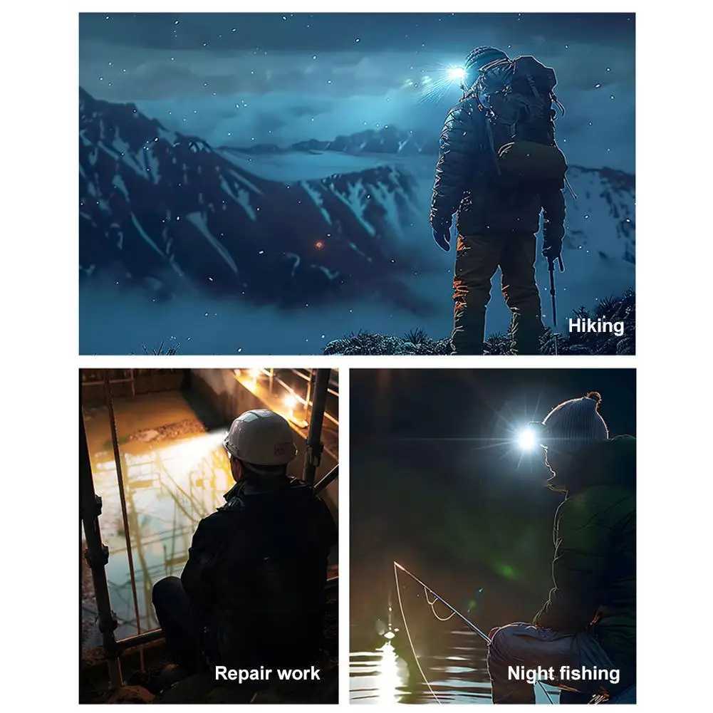 LED Headlamp Rechargeable Head Flashlight Sensor Mode Builtin Battery Headlight LED Head Torch Camping Fishing Search Light J250925