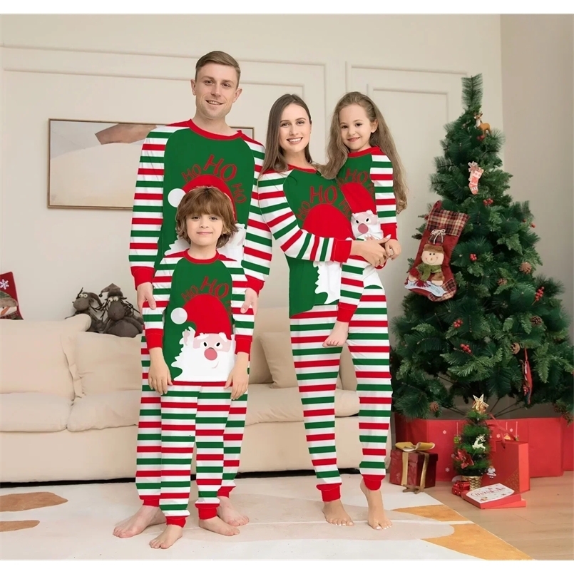 Years Clothes Santa Striped Print Christmas Pajamas Set Mom Dad Kids Matching Outfits Cute Loose Sleepwear Family Look 241022