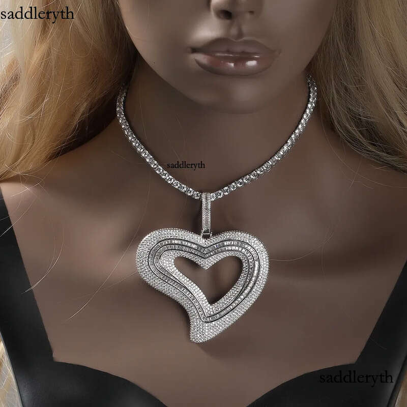 Iced Out Heart Necklace Rose Gold Sier Plated Big Pendant Mens Hip Hop Necklaces Jewelry 5f 60 7a