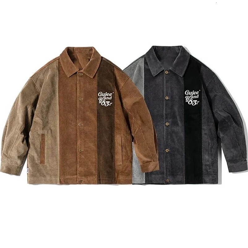 Y2K Fashion Korean Corduroy Jacket Workwear Long Sleeve Shirt High Street Quality Autumn Oversized Cargo Work Baseball Male Tees 240716