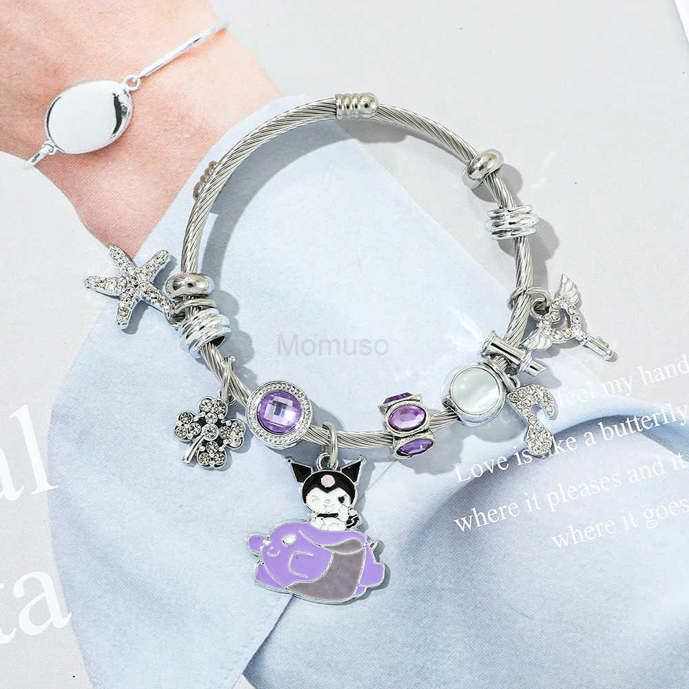 Sanrio Kuromi Bracelet Adjustable Heart Pendant Alloy Jewelry Cute Cartoon Anime Fashion Gift for Women Girls L250925