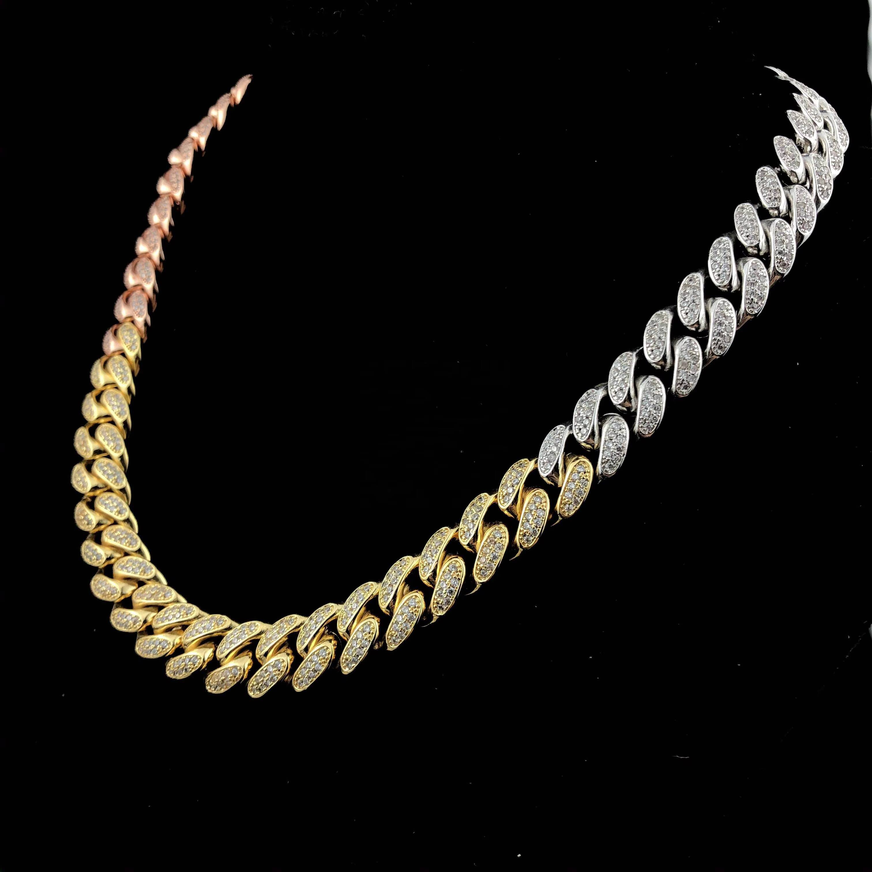 12mm Hip Hop Ice Out Big Box Buckle Cuban Chain Copper Moissanite Necklace in Yellow Gold and White Gold