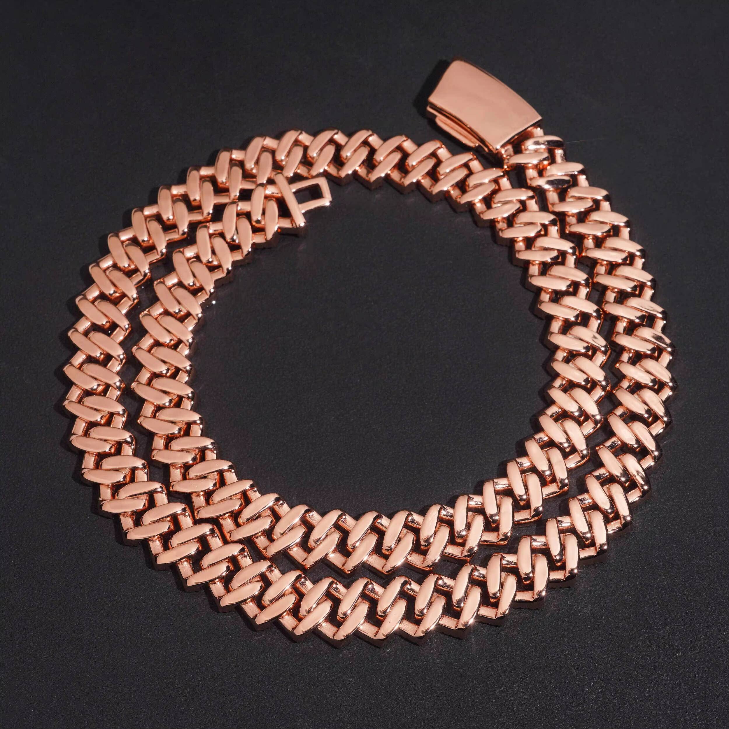 Rose Gold Plated 13MM Cuban Link Necklace VVS Moissanite Diamond Hip Hop Jewelry Necklace