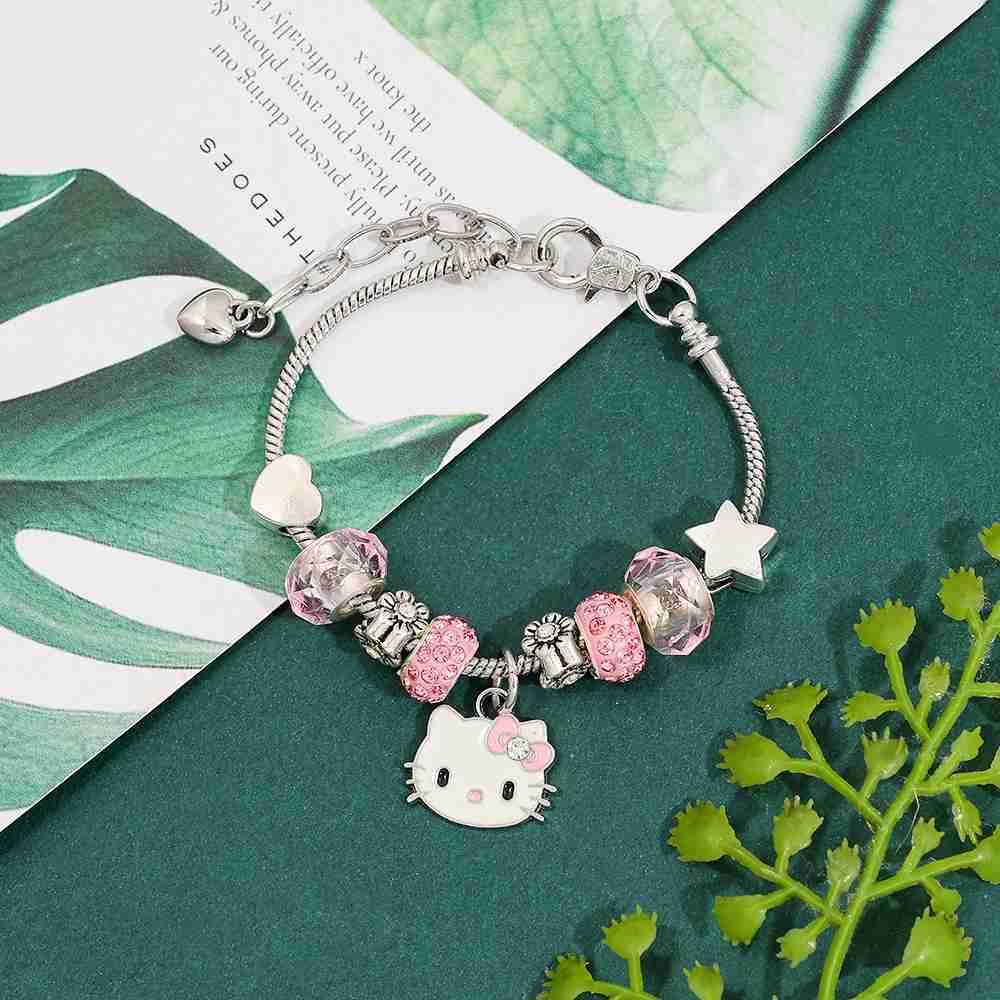 Sanrio Hello Kitty Alloy Pendant Necklace Bracelet Set Adjustable Cute Cartoon Anime Jewelry Gift for Women L250925