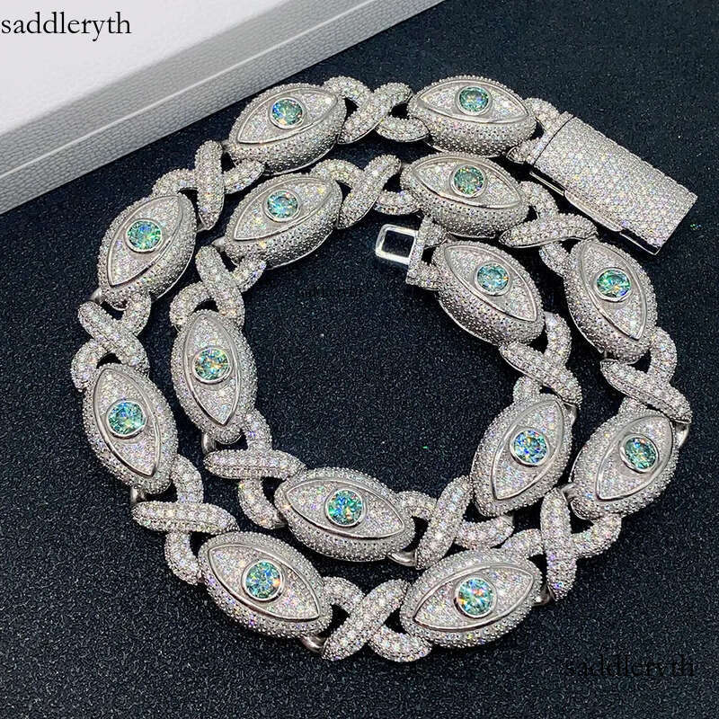 INS hot selling 15mm wide S sier inlaid moissanite eyes 8-shaped Cuban chain Hip Hop necklace bracelet