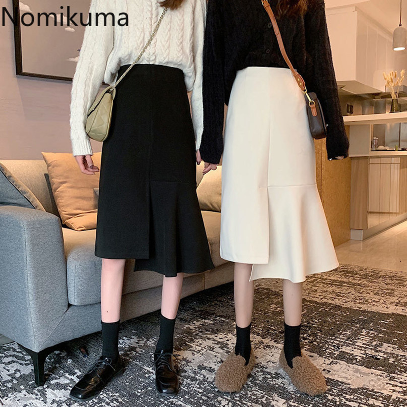 Nomikuma Korean Elegant Irregular Ruffle Women Skirt Causal High Waist Autumn Winter Skirt Fashion Faldas Mujer Moda 6D325 210427